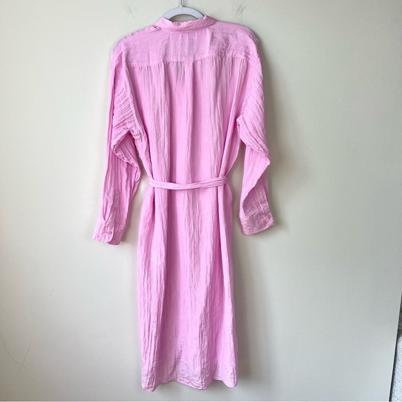 NWT J. Crew Belted Shirt Dress in Washed Nylon Pink Crinkle Midi - Picture 7 of 9